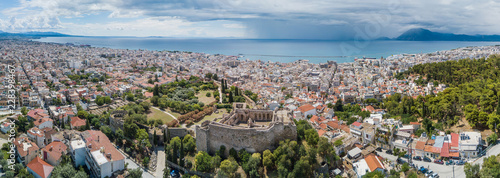 Aerial drone photo of famous town and castle of Patras, Peloponnese, Greece. Panorama photo