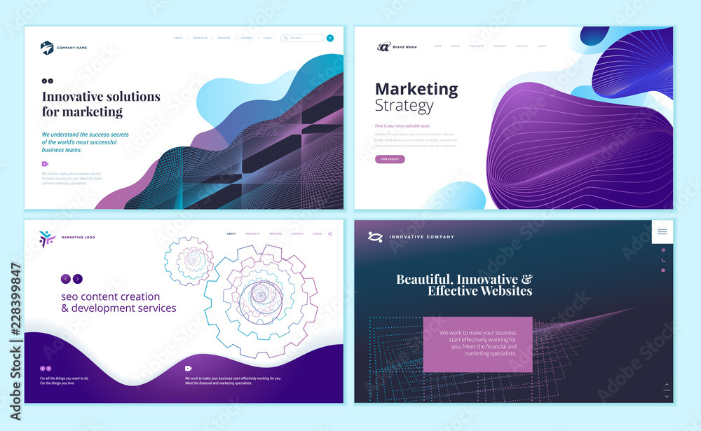 Set of web page design templates with abstract background for marketing, seo, website design