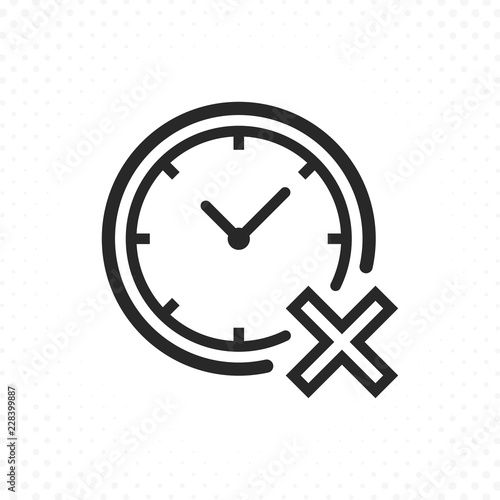 Clock with cross icon. Illustration of a clock with not allowed symbol, Block cancel clock or time icon. Clock time with X mark icon
