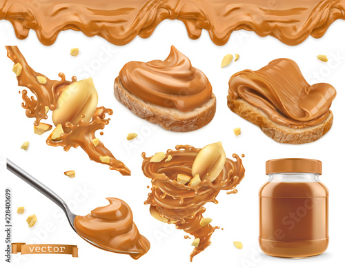 Peanut butter. 3d vector realistic icon set