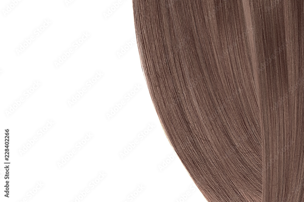 Fototapeta premium Brown (chocolate) hair, isolated on white background. Flat lay and copy space
