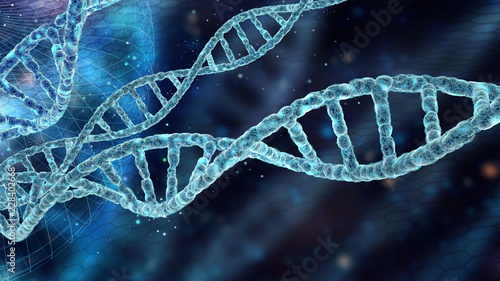scientific background with DNA spiral molecules in blue space