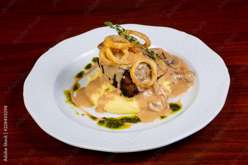 Beef steak with mushroom sauce