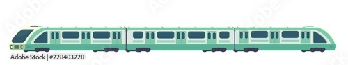 Passanger modern electric high-speed train. Railway subway or metro transport. Underground train Vector illustration flat style.