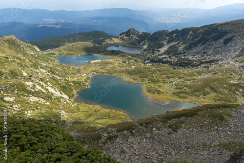 Fototapeta Naklejka Na Ścianę i Meble -  Summer view of The Twin, The Trefoil and The Fish Lakes, Rila Mountain, The Seven Rila Lakes, Bulgaria