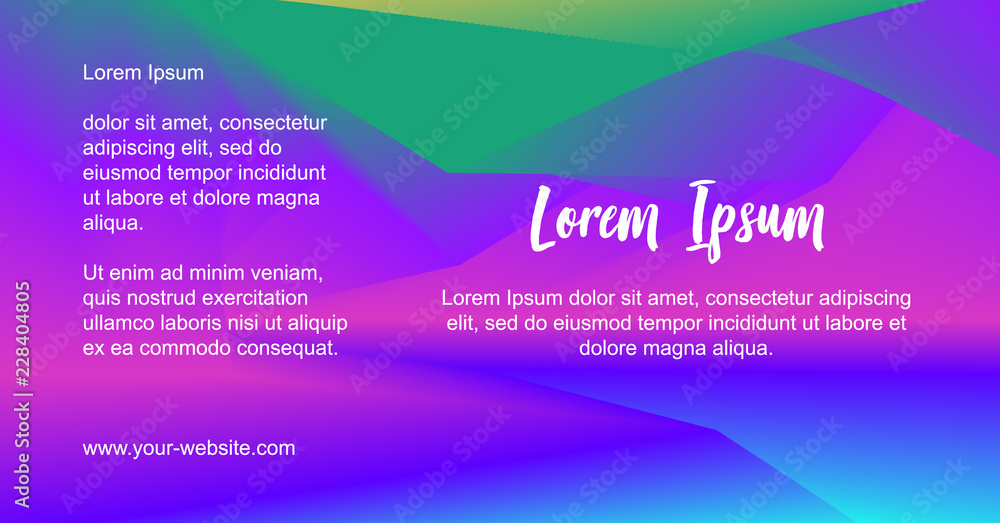 Vector abstract shape composition with Northern lights and mountains. Colorful trendy gradients in iridescent colors - blue, purple. Effect soft transition. Website background template, modern design.