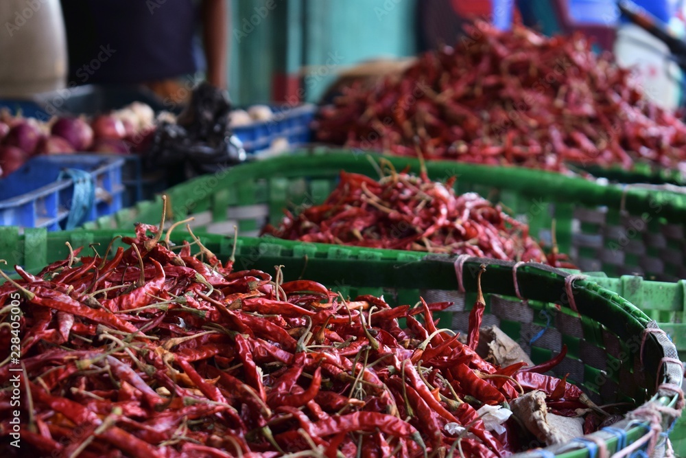 Spicy hot pepper sale in Rangamati market, Bangladesh