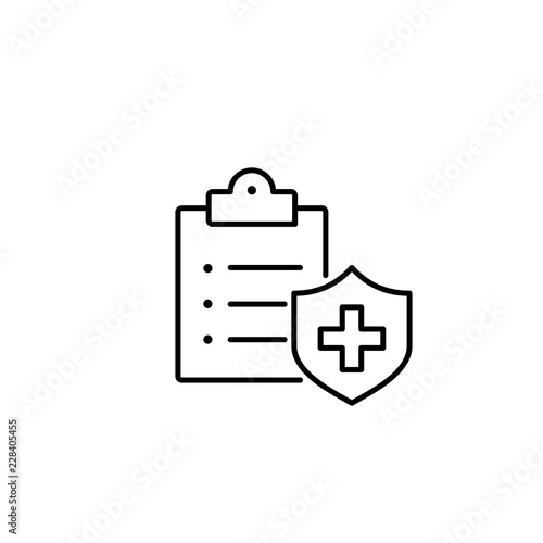 medical insurance symbol; clipboard with cross; line black icon on white background