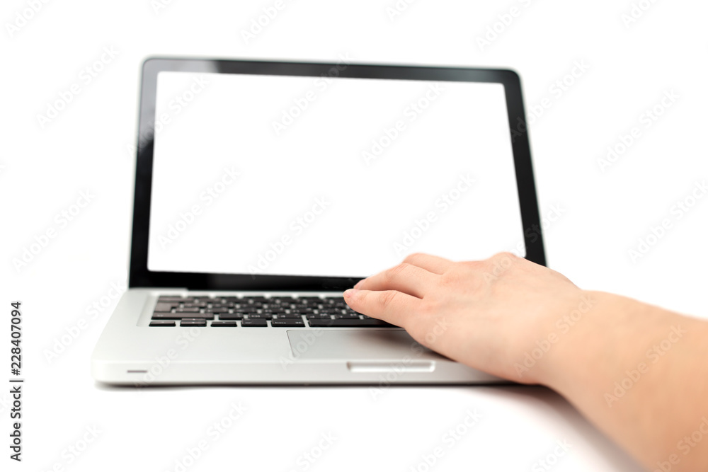 Working with computer on white background Working with computer on white background