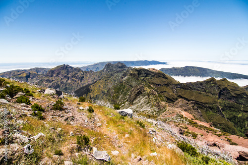 Clouds and peaks at the top of the highest mountain of Madeira Pico Ruivo, Portugal
