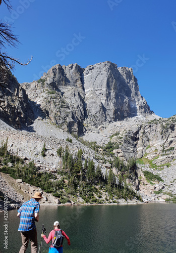 Hikers at a Mountain Lake