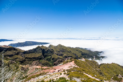 Top point of Pico Ruivo view on sky the highest mountain of Madeira island. Madeira best island Europe destination