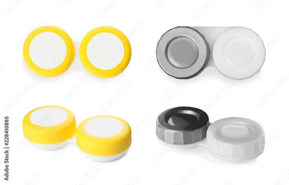Set with contact lenses on white background. Medical objects Set with contact lenses on white background. Medical objects