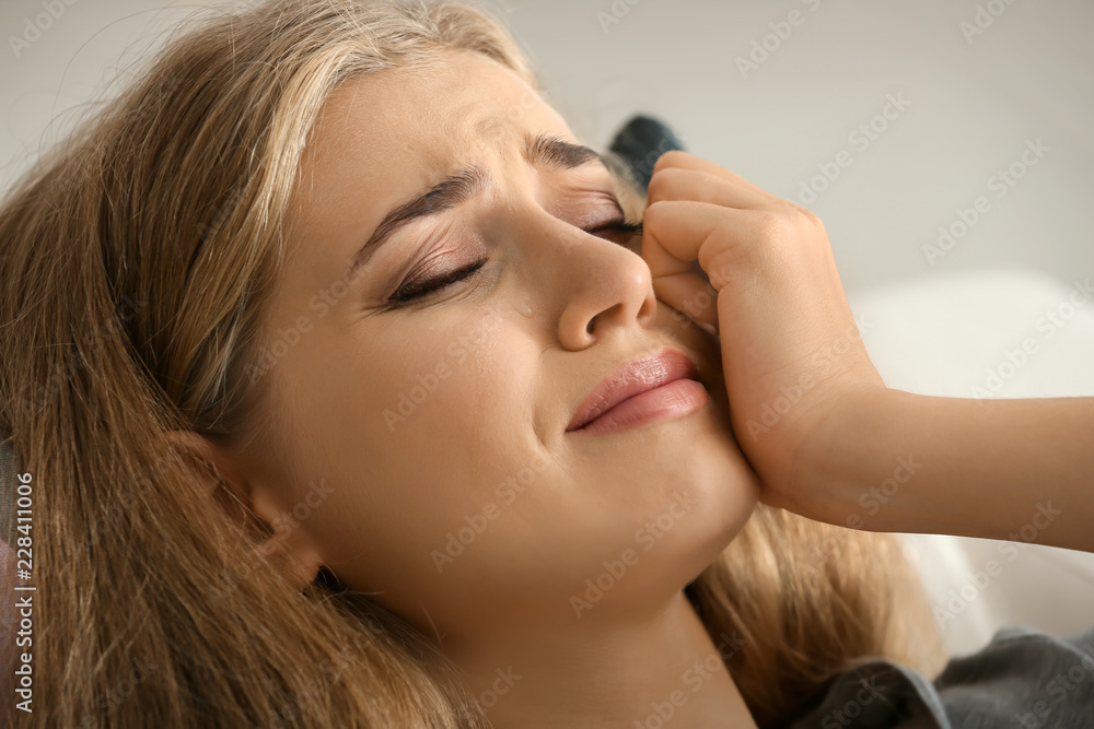 Lonely woman suffering from depression at home Lonely woman suffering from depression at home