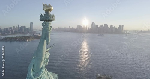 Filmed prior to the ban in 2017. Statue of Liberty New York City early morning. 1080p log colour color.