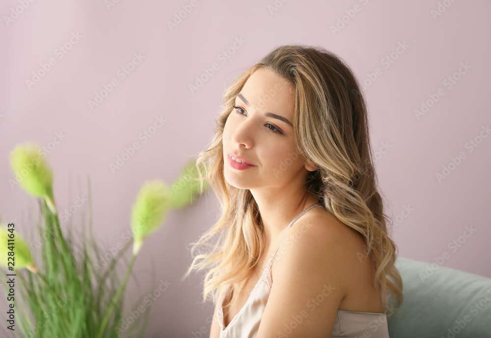 Portrait of beautiful young woman at home Portrait of beautiful young woman at home