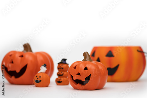 Halloween pumpkin on grey background. Halloween idea concept
