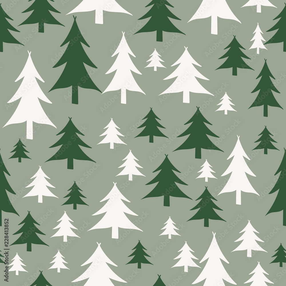 Vector Green and white christmas trees seamless pattern background. Perfect for fabric, textiles, scrapbooking and wallpaper projects.