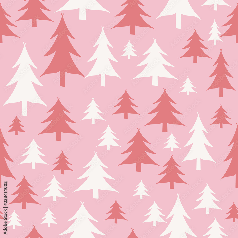 Obraz premium Vector Pink and white christmas trees seamless pattern background. Perfect for fabric, textiles, scrapbooking and wallpaper projects.