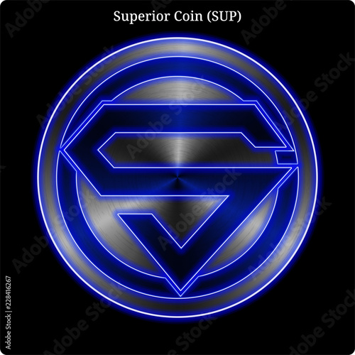 Metal Superior Coin (SUP) coin witn blue neon glow.