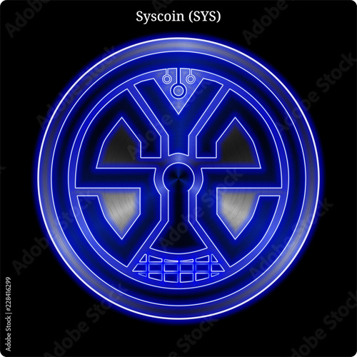 Metal Syscoin  (SYS) coin witn blue neon glow. photo