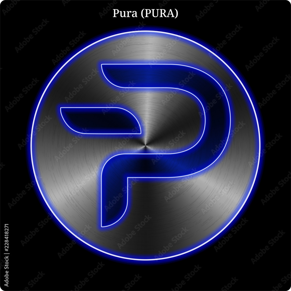 Metal Pura (PURA) coin witn blue neon glow. Metal Pura (PURA) coin witn blue neon glow.