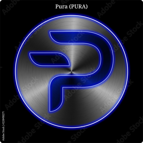 Wallpaper Mural Metal Pura (PURA) coin witn blue neon glow. Torontodigital.ca