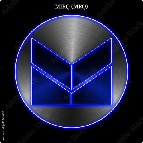 Metal MIRQ (MRQ) coin witn blue neon glow.