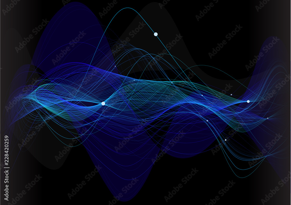 Abstract background, blue waves on black background. Digital concept ...
