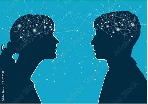 Interaction of genders. Male and female profile, the concept of communication.