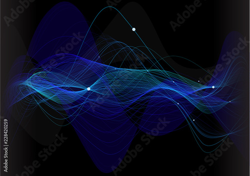 Abstract background, blue waves on black background. Digital concept.  photo
