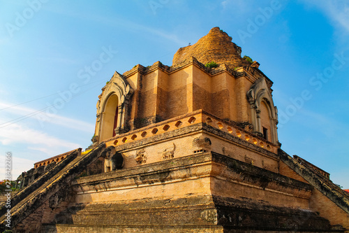 Wat Chedi Luang on a very beautiful and sunny day with blue sky in Chiang Mai  Thailand