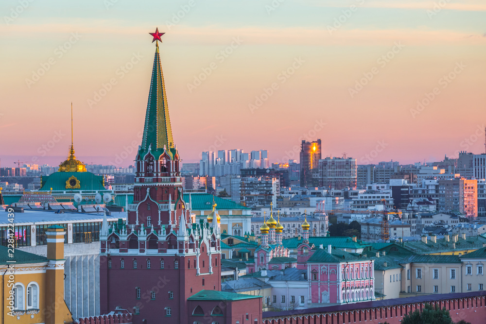 Evening Moscow, Aerial view of the Moscow Kremlin, Russia.