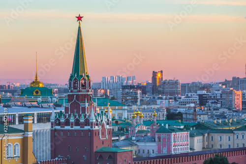 Evening Moscow, Aerial view of the Moscow Kremlin, Russia.