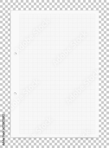 Graph paper sheet background on transparent background with soft shadow. Vector.