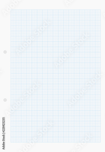 Graph paper sheet background with blue line pattern. Vector.