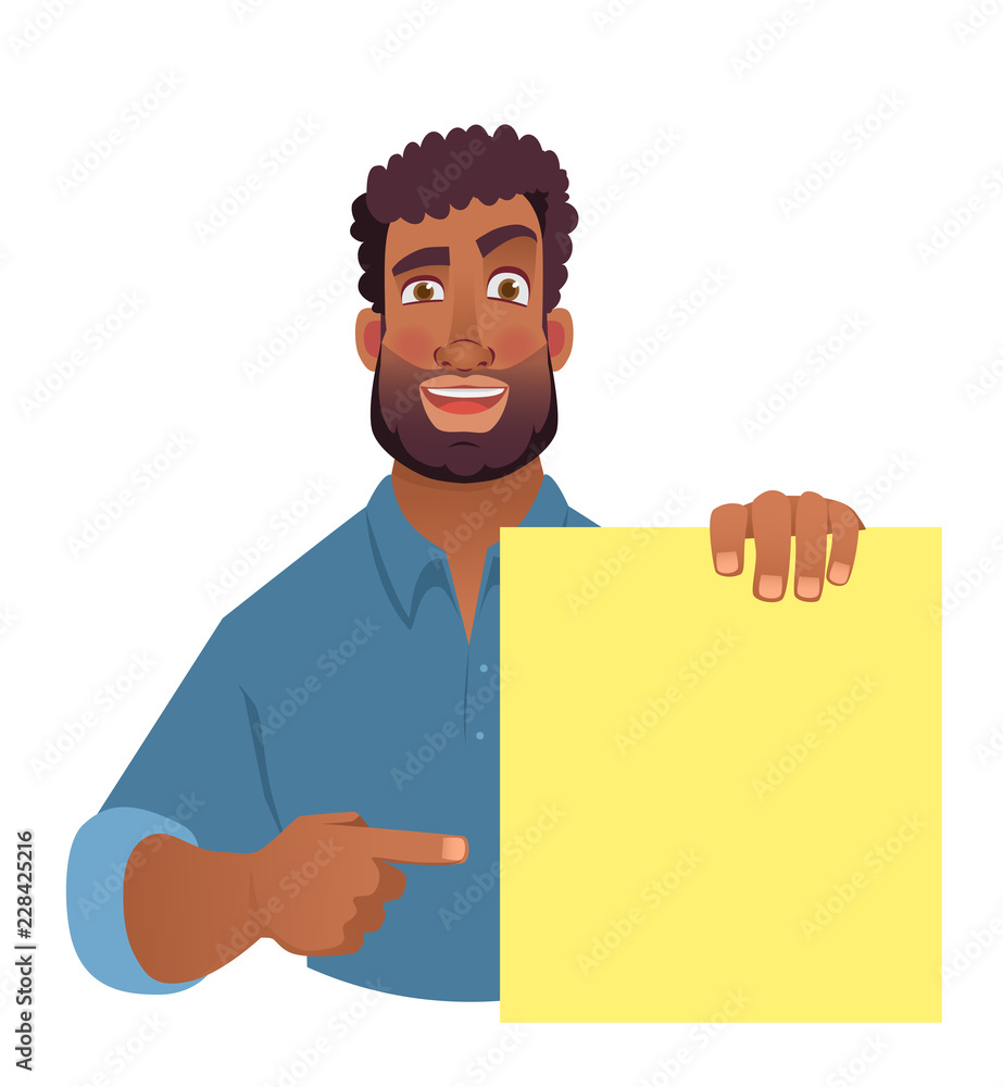 African man holding blank banner. African man holding blank banner.