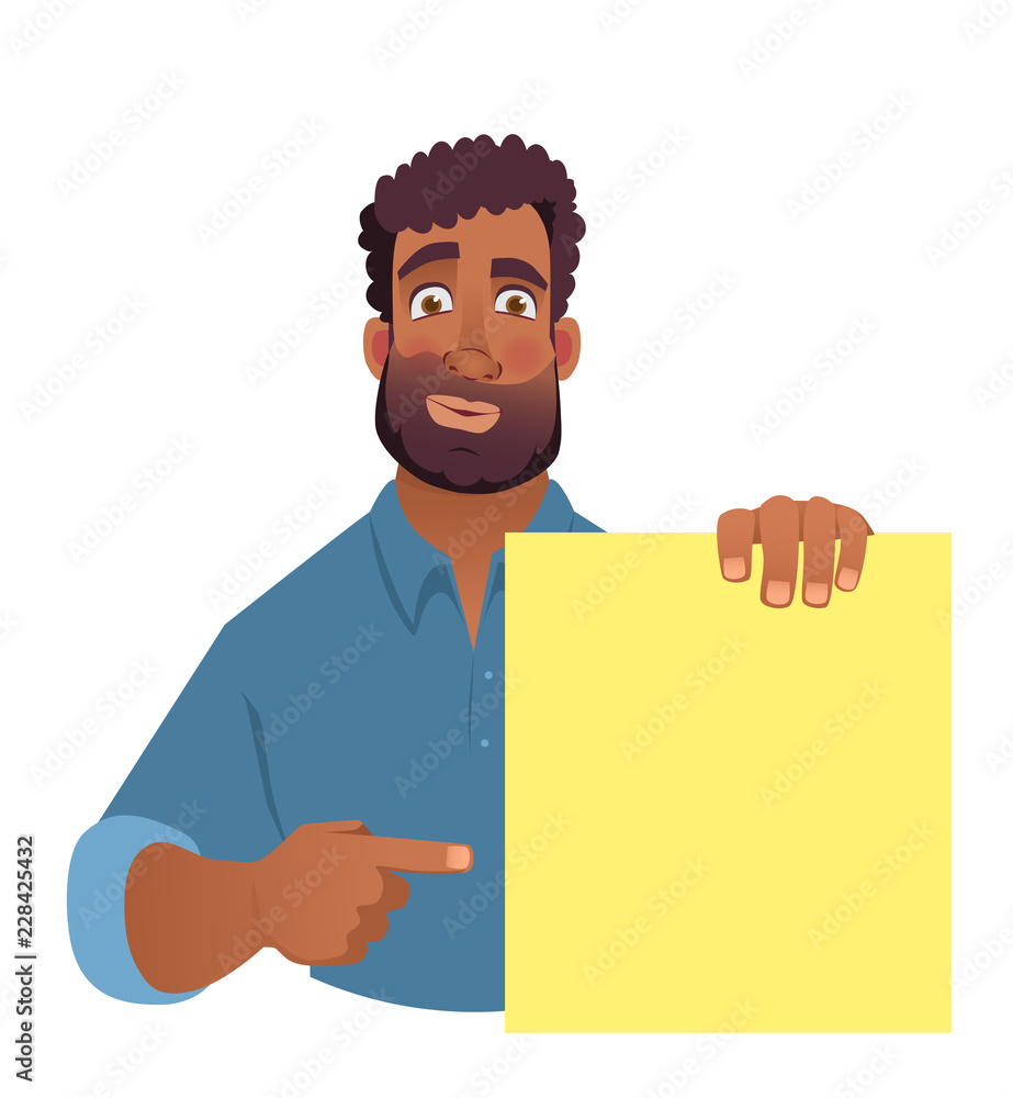 African man holding blank banner. African man holding blank banner.