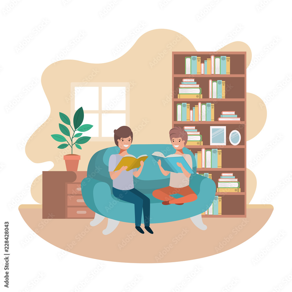 Fototapeta premium men with book in livingroom avatar character