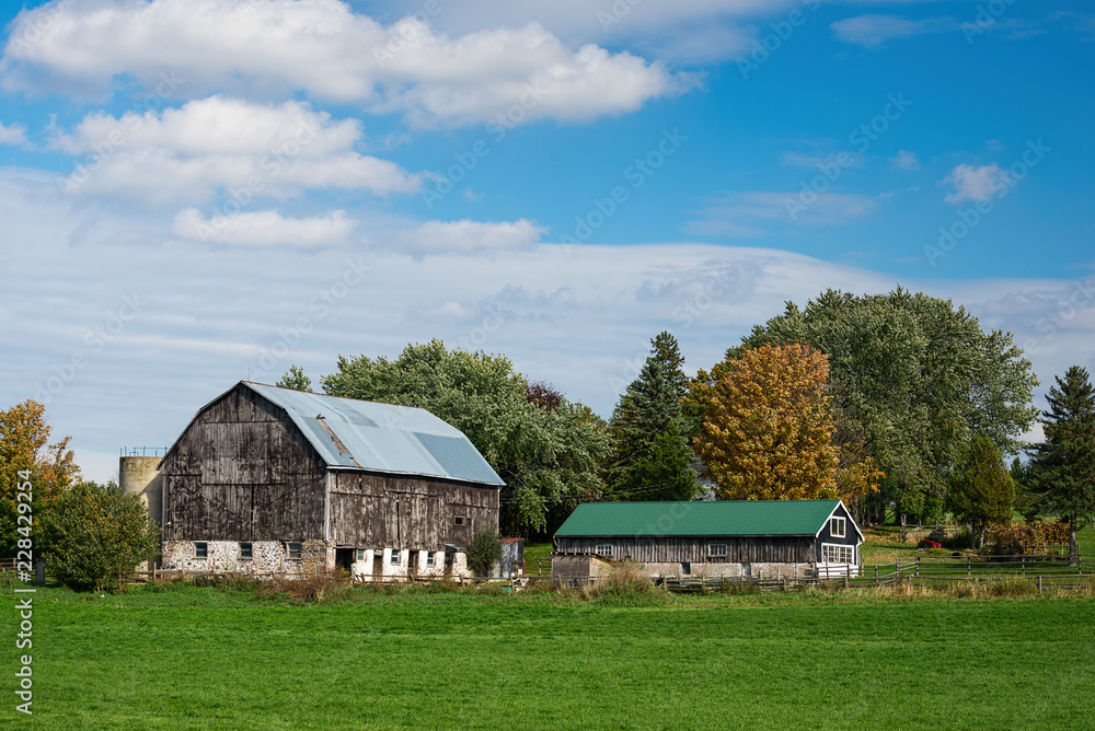 Obraz premium Old barn buildings on a farm in rural Ontario