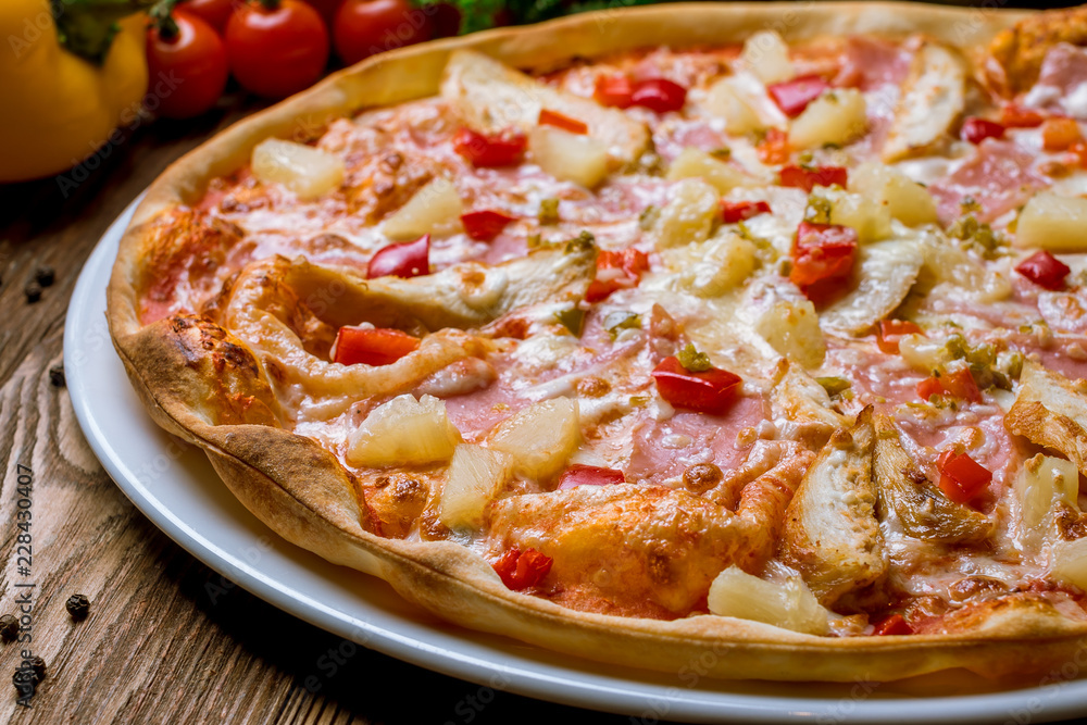 pizza Hawaiian with pineapple and chicken pizza Hawaiian with pineapple and chicken