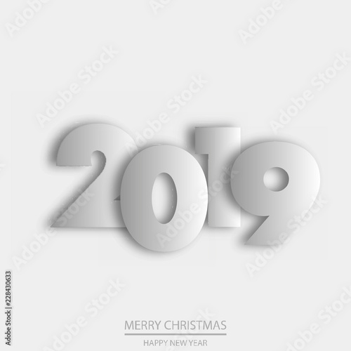 Happy New Year or Christmas background with white paper text. 2019. Vector