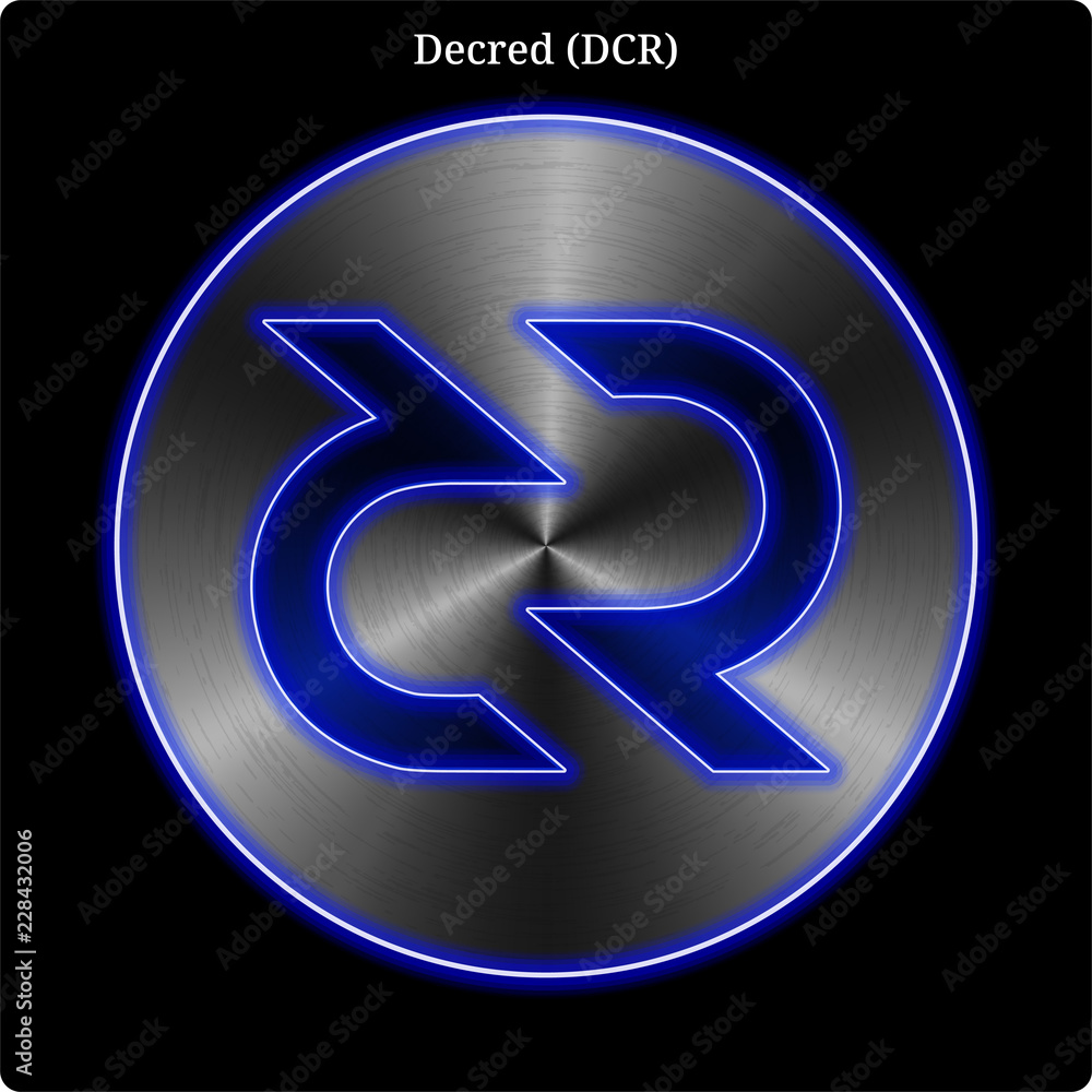 Metal Decred (DCR) coin witn blue neon glow. Metal Decred (DCR) coin witn blue neon glow.