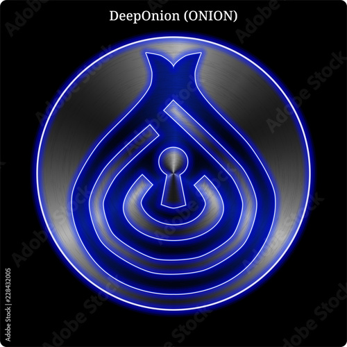 Metal DeepOnion (ONION) coin witn blue neon glow.