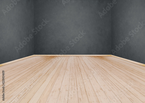 Gray cement wall with Wooden floor
