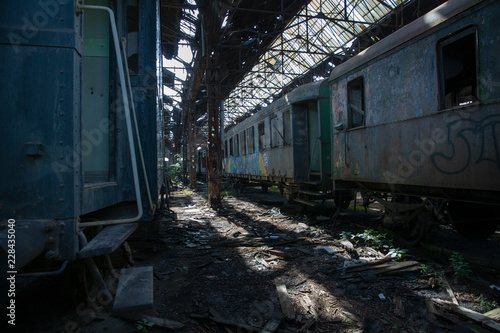 Old abandoned train repair station in Budapest Hungary