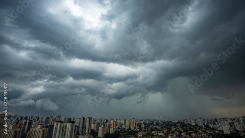 The storm is coming. Hurricane. Ground and sky. Cityscape. Sao Paulo city landscape, Brazil South America.  © Ranimiro