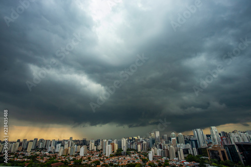 The storm is coming. Hurricane. Ground and sky. Cityscape. Sao Paulo city landscape, Brazil South America. 