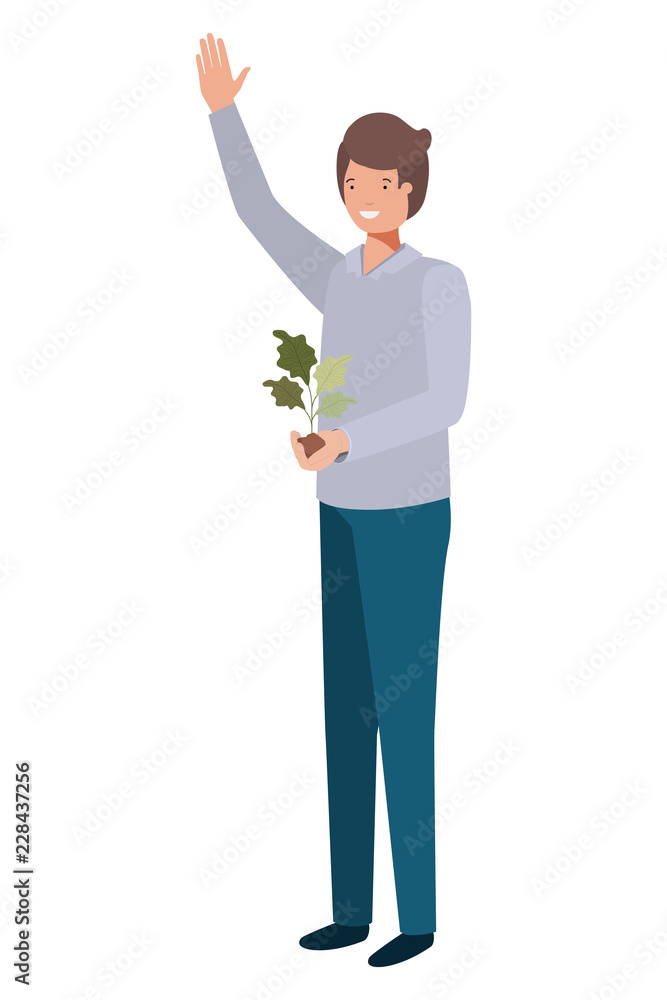 young man with plant avatar character young man with plant avatar character