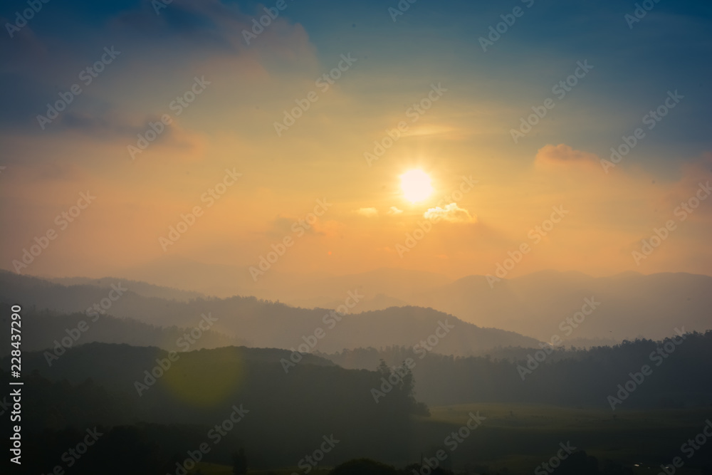 Morning Sunrise Over Mountain